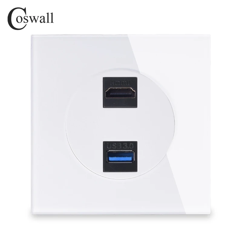 Розетка настенная из закаленного стекла с разъемом HDMI 2 0 USB 3 110 250 в перем.