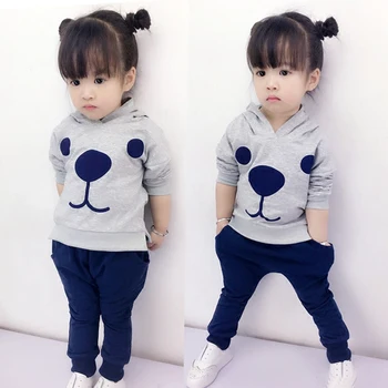 

Long Sleeved Sweater Two Piece Girl Cartoon Children Baby Sport Suit 2016 Spring Girls Set