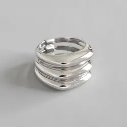 Аутентичные S925 стерлингового серебра ювелирные украшения глянцевая 3 ряда неправильные геометрические группа расширитель кольца