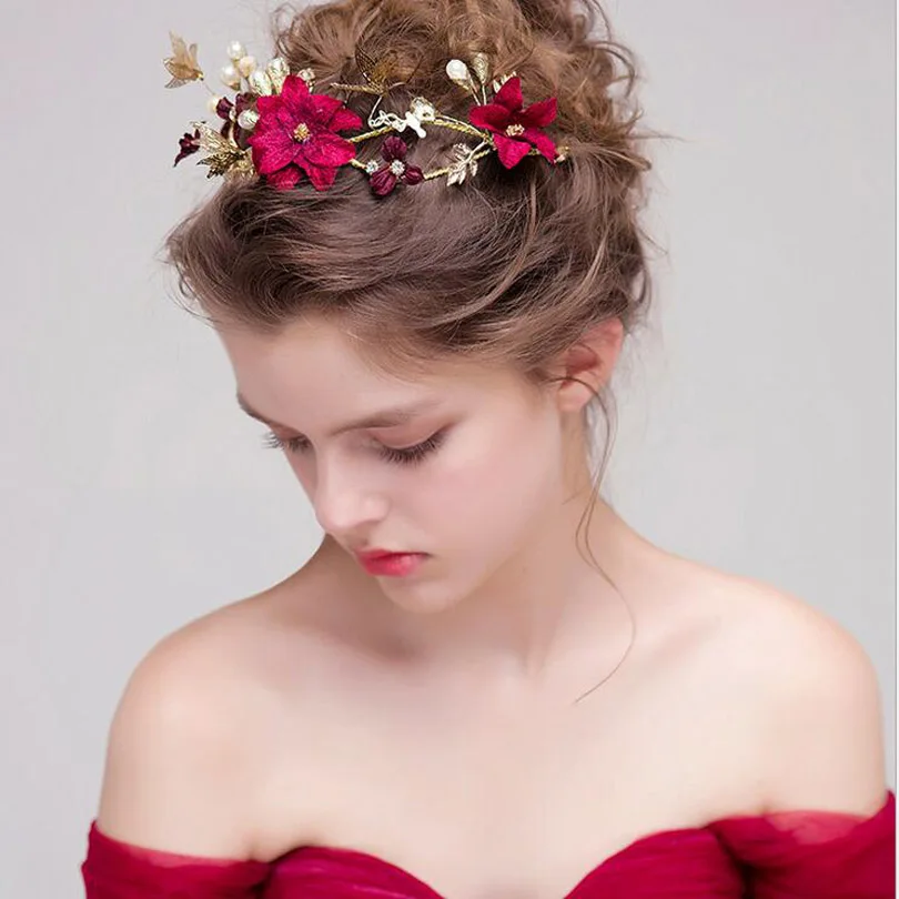 Fashion-Wedding-Hair-Jewelry-for-Bride-Red-Flower-Pearl-Hair-Accessories-Hairband-Toast-Dress-Accessories-Bridal (2)
