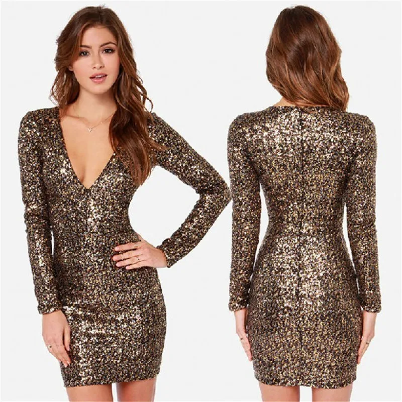 black and gold long sleeve sequin dress