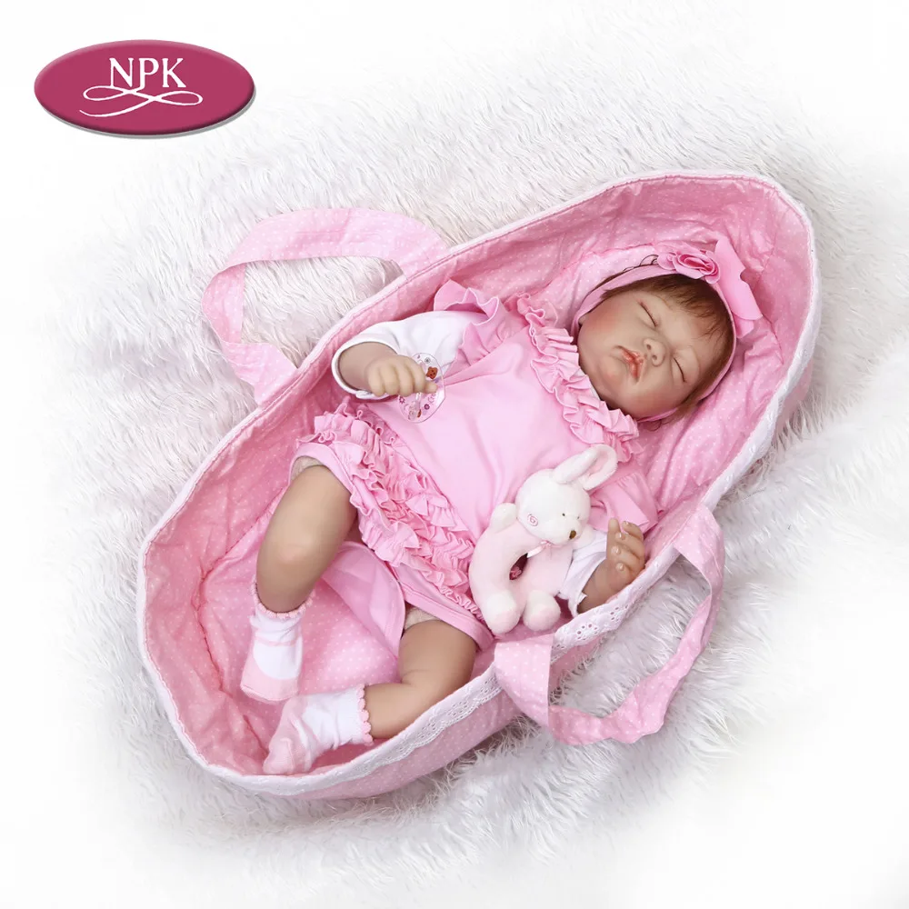 NPK 55CM Soft Silicone Reborn Baby Doll Newborn Girl Realistic Alive Princess Babies Dolls With Basket Toddler Kid Birthday Gift (6)
