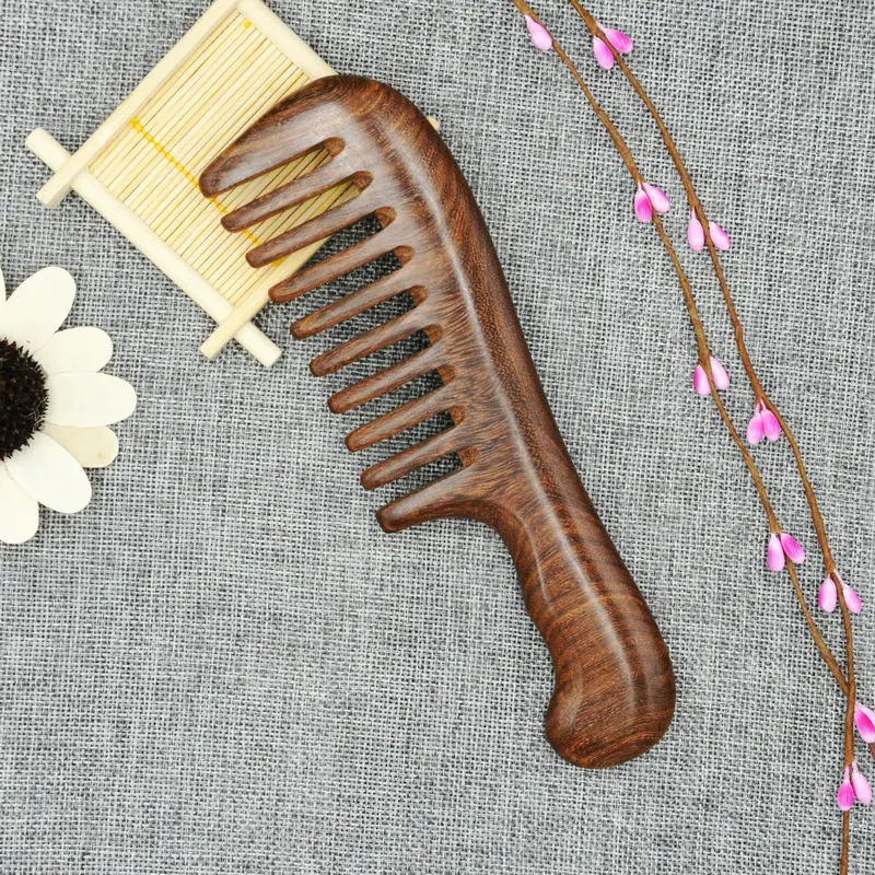 Черное золото сандаловое дерево расческа аромат деревянный Detangle здоровье щетка широкий зуб антистатические натуральные домашние инструменты для волос салон для женщин