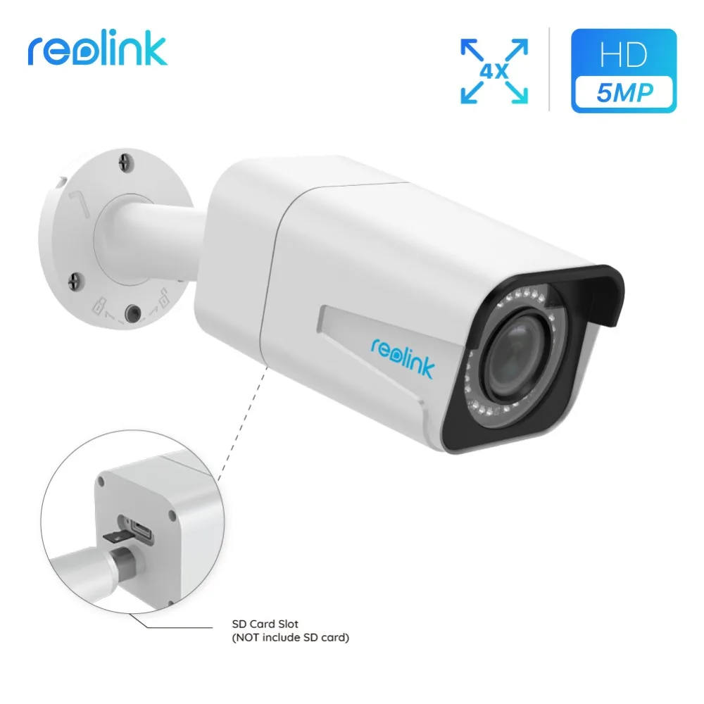 Reolink RLC-511 PoE IP Камера уличная 5MP 4x оптический зум P2P дневное и ночное видение Водонепроницаемая цилиндрическая камера наблюдения