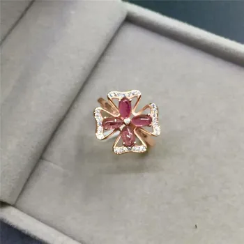 

KJJEAXCMY fine jewelry S925 silver inset natural tourmaline 4 petal 4 pieces of gem women's ring inlaid to order wholesale.