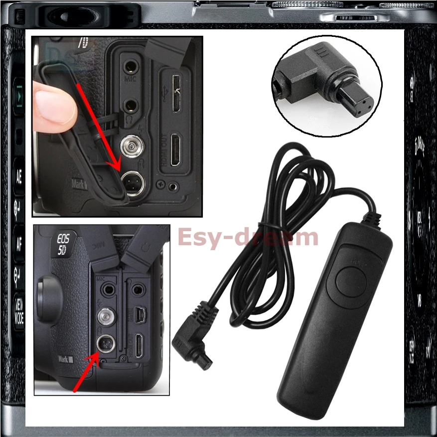 Kiwifotos RS-80N3 Remote Control Shutter Release Cord for Canon EOS 5D Mark IV III II 6D Mark II 7D Mark II 5Ds R 1DX Mark III II,1Ds Mark III II 50D 40D and More Canon Camera with 3-Pin Connection 