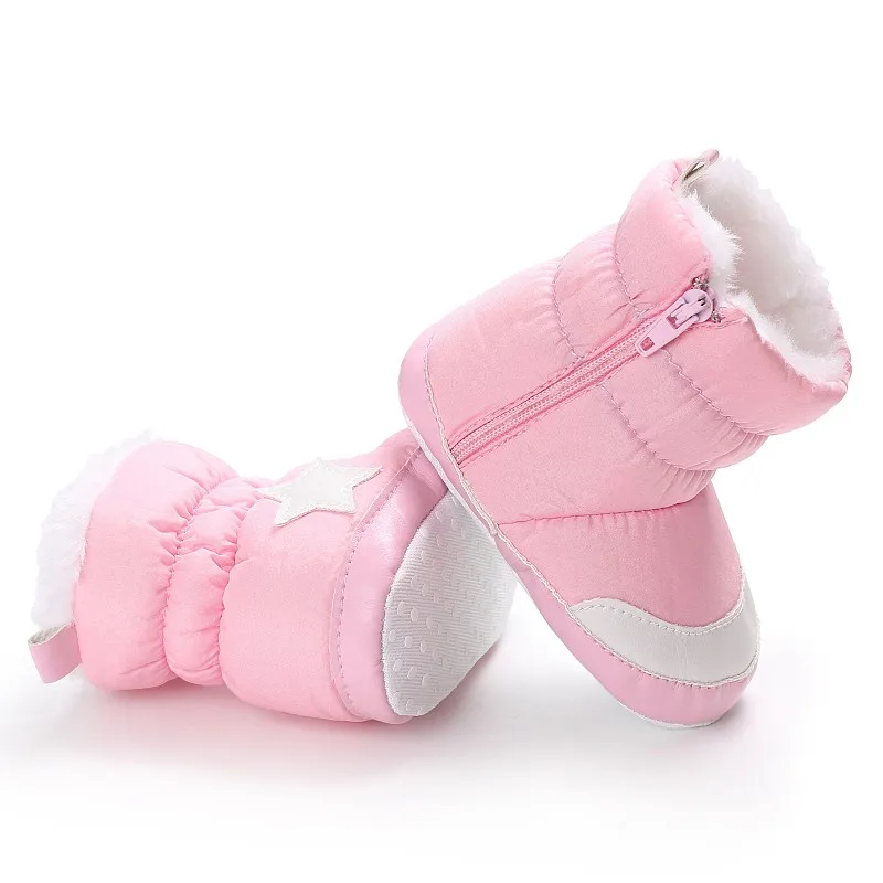 Пинетки для новорожденных унисекс детская зимняя обувь детская кроватка Bebe младенческой малыша пять звезд шаблон снежные сапоги - Цвет: Розовый