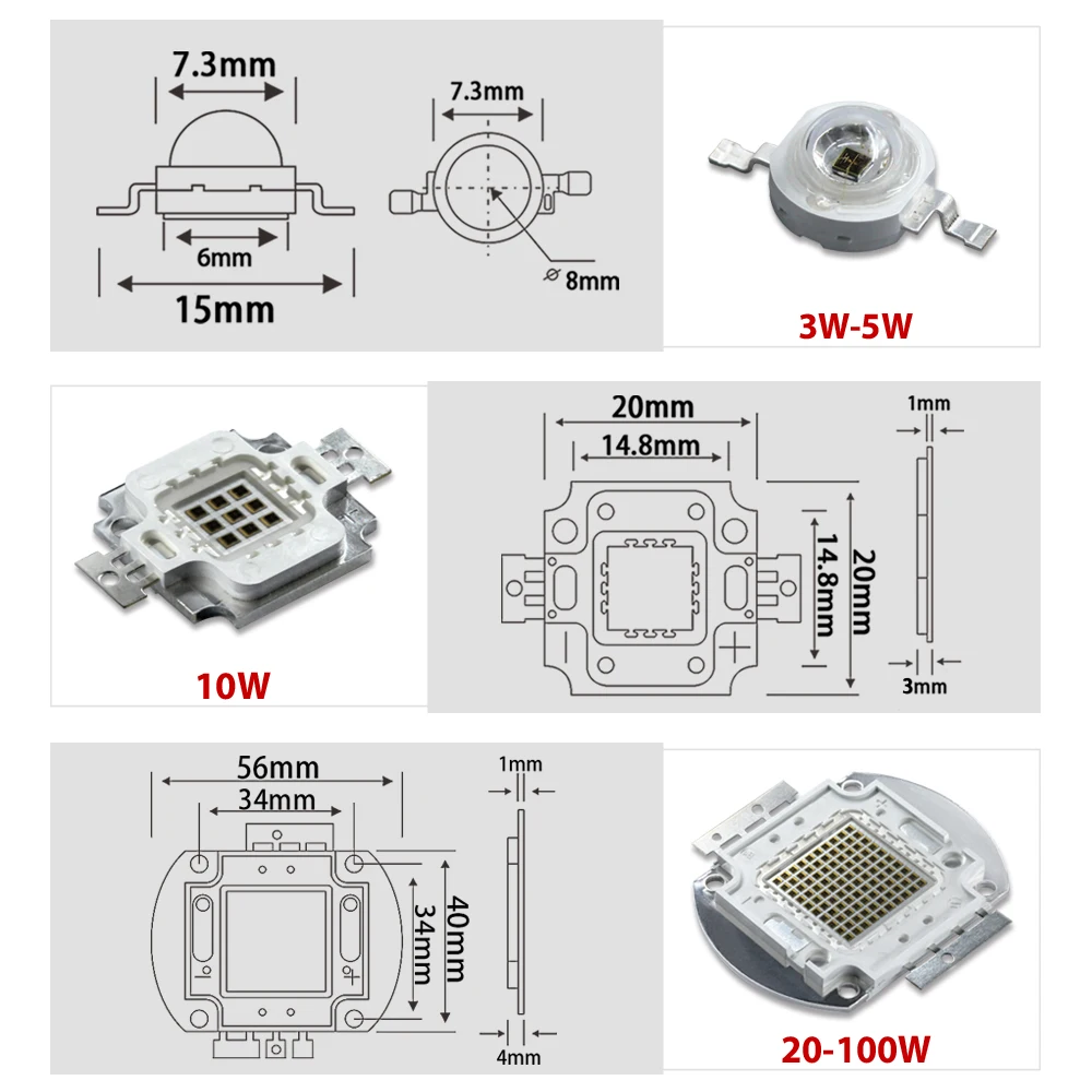 Hontiey IR High Power LED Chips 730Nm 850Nm 940Nm 3W 5W 10W 20W 30W 50W 100W Emitter Diode COB integrated Matrix Light Beads