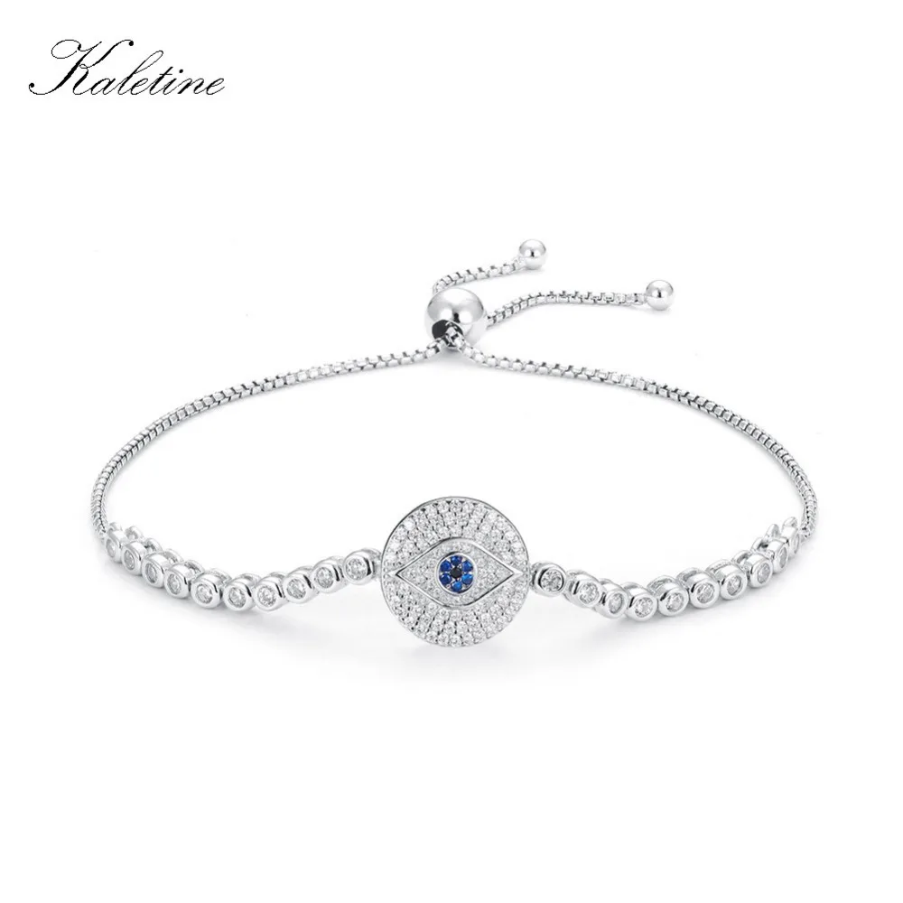Kaletine браслет серебряный женщина круглый глаз CZ Кристалл Талисманы голубой эмалью Бусины ювелирные изделия