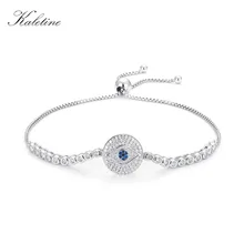 Kaletine браслет серебряный женщина круглый глаз CZ Кристалл Талисманы голубой эмалью Бусины ювелирные изделия