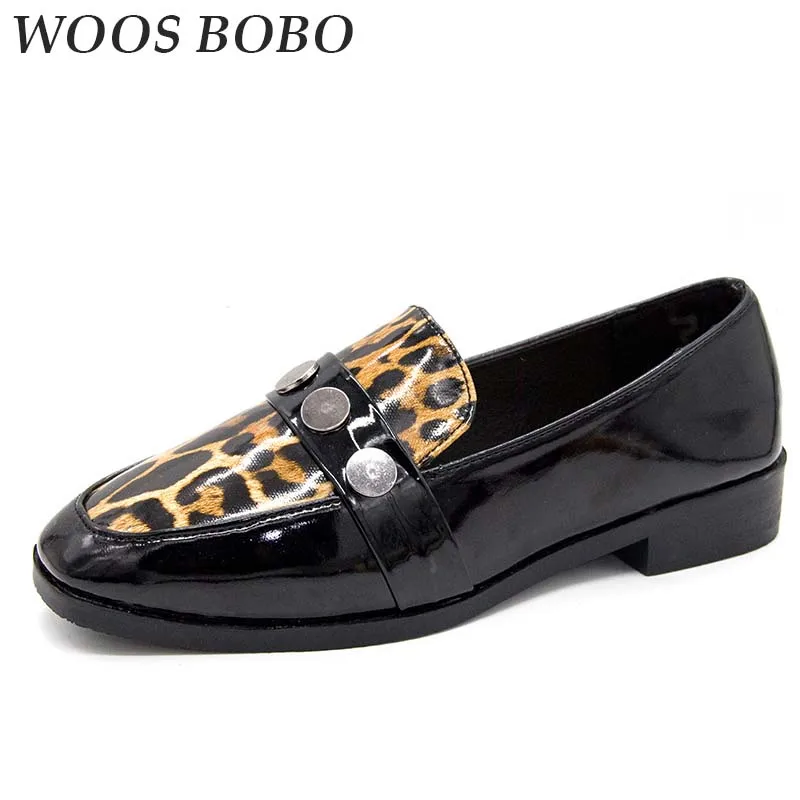 

Summer Fashion Womens Single Shoes Sexy Leopard Casual Shoes Woman Brand rivet Square Head Women Loafers New Ladies Retro shoes