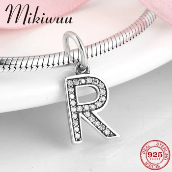 

Real 925 Sterling Silver Alphabet Letter R Crystal CZ fine DIY Pendant Bead Jewelry Making Fit Original Pandora Charm Bracelet