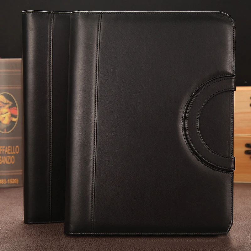 

New Black Leather Folder Organizer For Document Business Multifunction Manager folder Padfolio A4 File Folder With Calculator