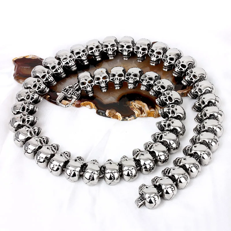 

High Quality 25.5" Fashion Heavy Mens Bling Skull Biker Chain,Punk Jewelry 316L Stainless Steel Link Chain Necklace Hot Selling
