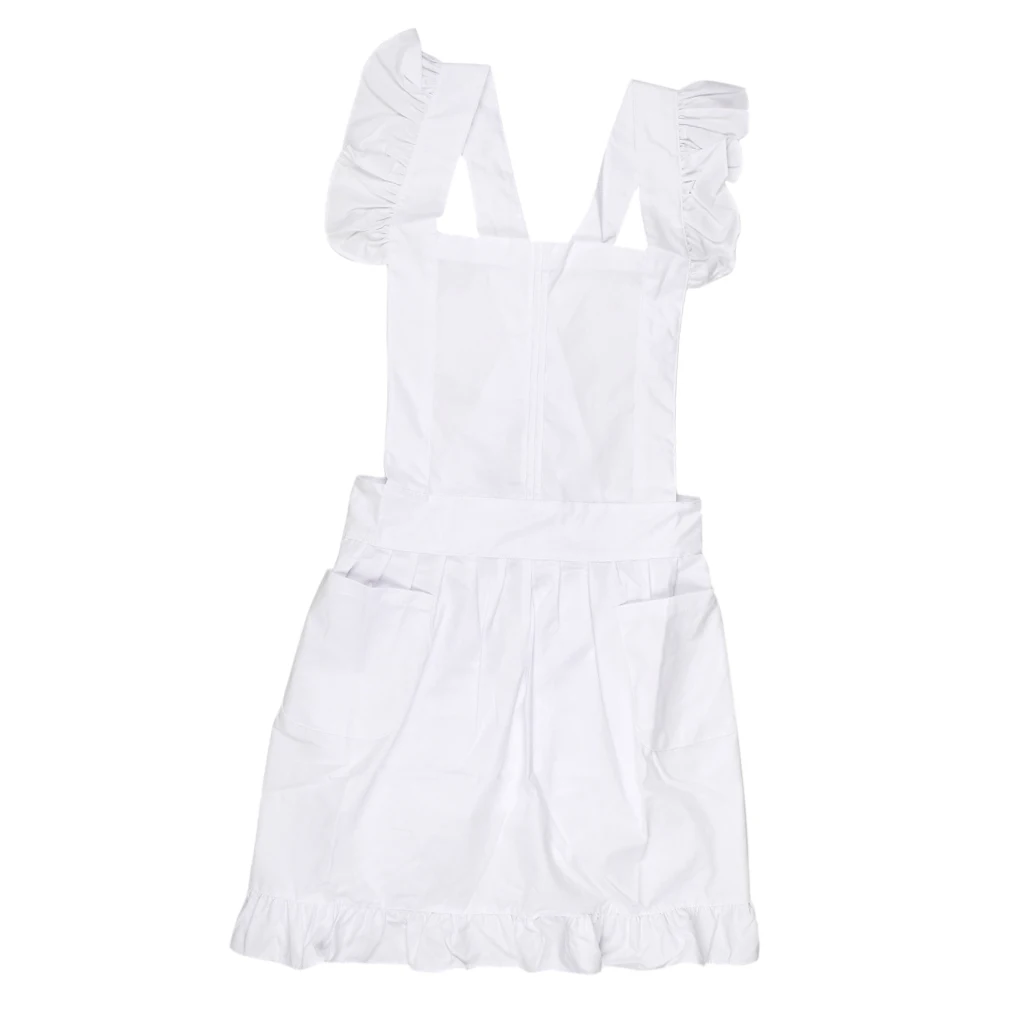 White Full Apron Pinafore Pinny Smock Lace Victorian Maid Fancy Dress Party Banquet