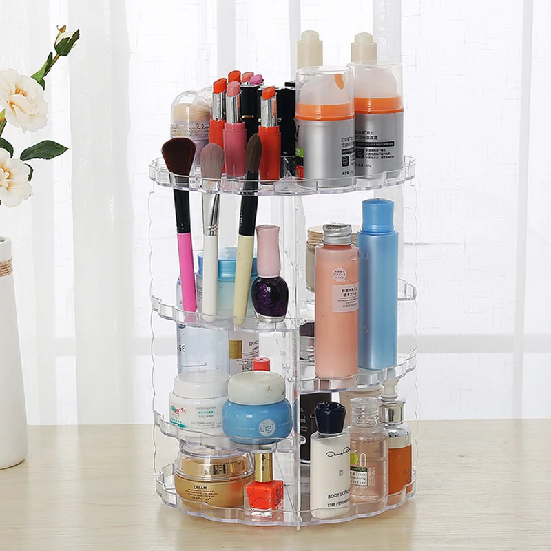 

360 Degree Acrylic Makeup Organizer Rotating Storage Cosmetic Tower Rack Display