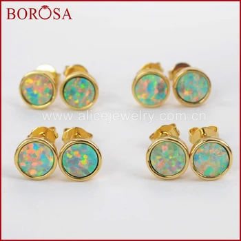 

BOROSA 5pairs Japanese Opal Druzy Earrings for Women, New Gold Color Bezel Round Shape White Opal Earrings Drusy Jewelry ZG0210