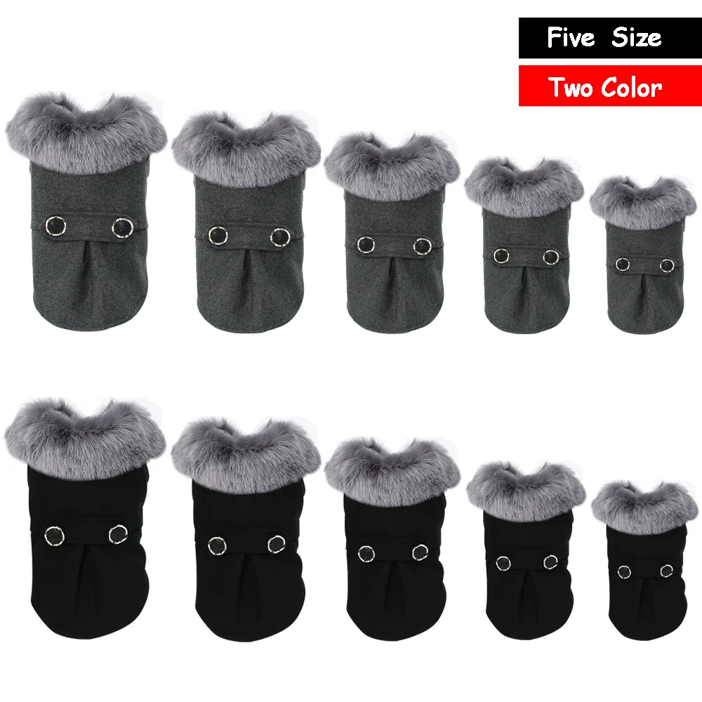 Winter Dog Woolen Clothes With Fur Collar Puppy Yorkshire Dogs Jacket Coat Clothing For Small Medium Pet Chihuahua Size S-XXL