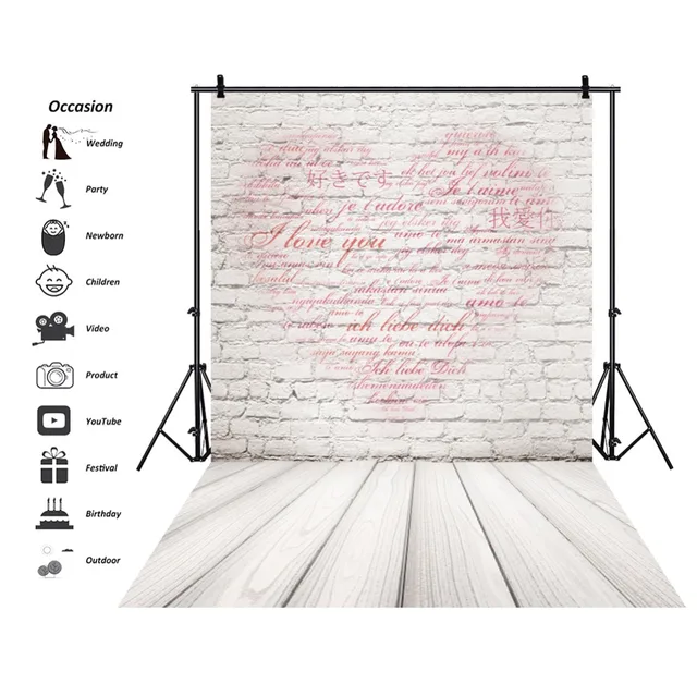 Gray Brick Wall Love Heart Pattern Wooden Floor Photography Backdrop for Pet Photography Backgrounds Cakes Photos Studio
