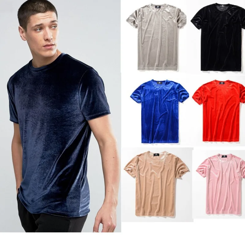 

Gentlemen T-shirt 2019 New Spring Summer Color Velvet Velvet Smooth Round Neck Short Sleeve T-shirt Slim Fit Casual Men's Wear