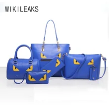 Wikileaksbrand bolso de las mujeres 6 sets moda impreso bolso de mano de cuero artificial grande de hombro de las señoras monederos y bolsos