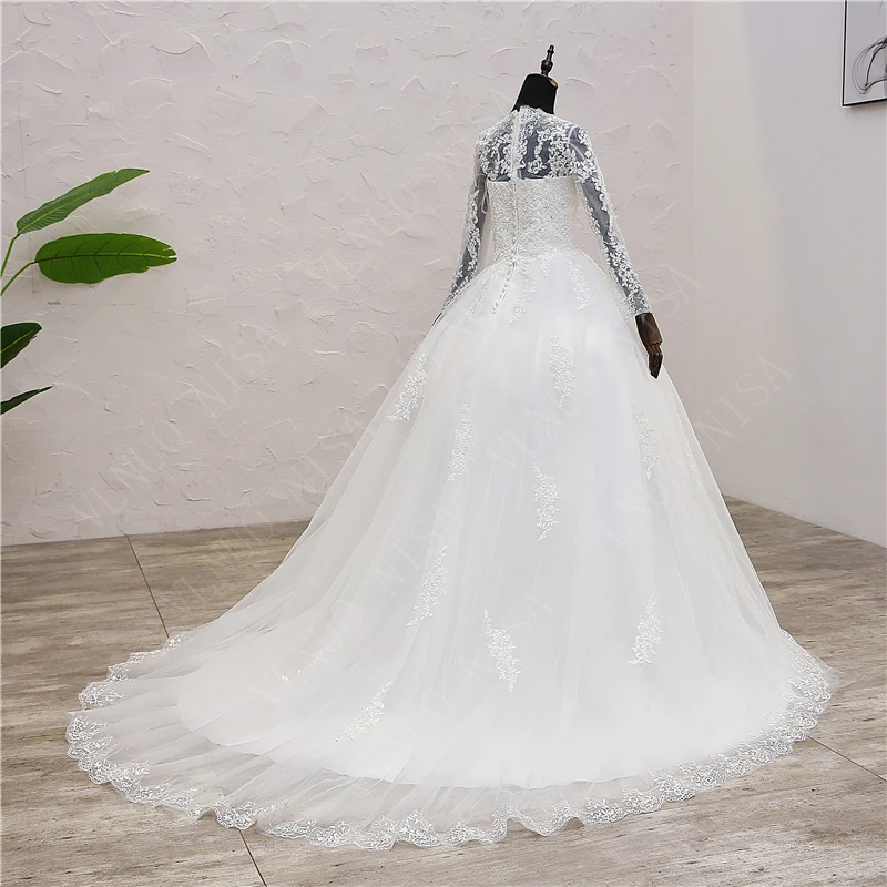 Кружевное вечернее платье с длинными рукавами свадебное платье с вышивкой Милая белая свадебная фатиновая Юбка со шлейфом vestido de noiva 7