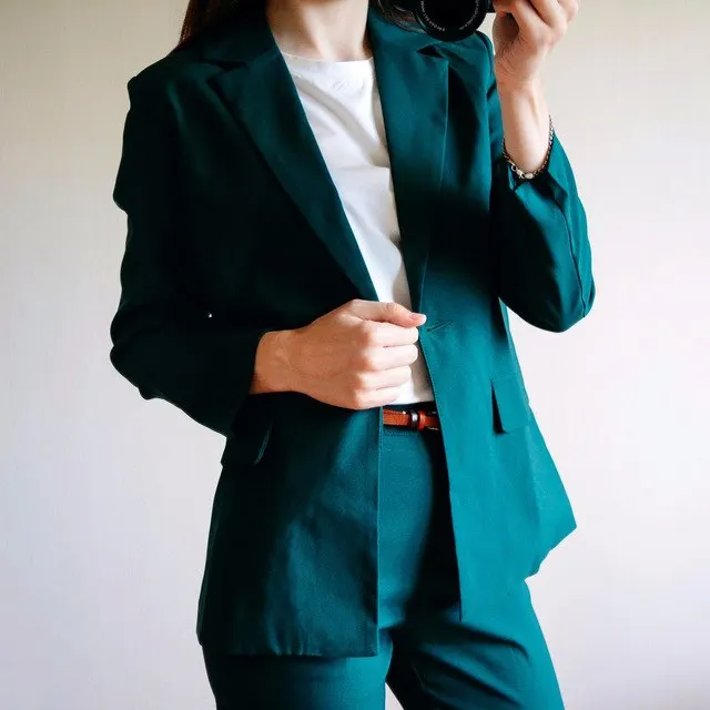 2018 Pure Color Simple Boyfriend Suit Jacket Small Seven Length Pants Clothes Covered Button Elegant Women Suit Femme