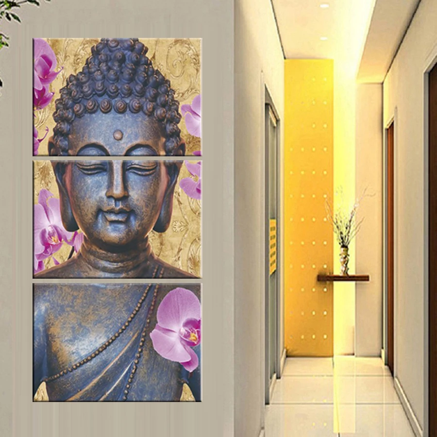 HD printed 3 piece canvas wall art Buddha meditation painting buddha