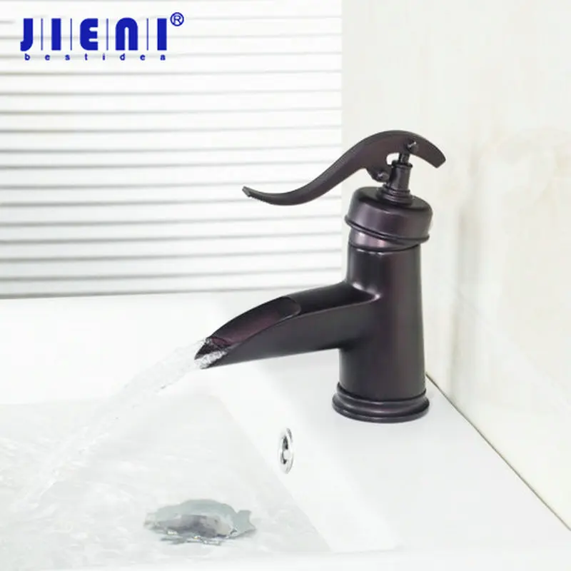 

Black Basin Torneira Waterfall Bathroom Oil Rubbed Black Bronze Deck Mounted Single Handle Sink Faucet Mixers &Taps