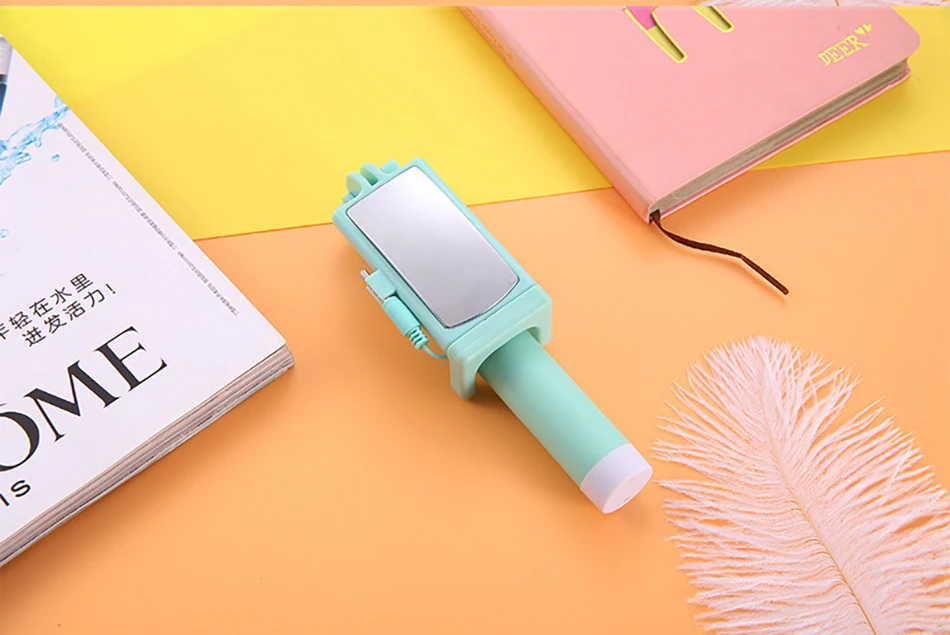 !ACCEZZ Mini Wired Selfie Stick IOS For iPhone X XR XS MAX 8 7 6 For Huawei Samsung Monopod Foldable Portable Selfiestick Mirror (21)