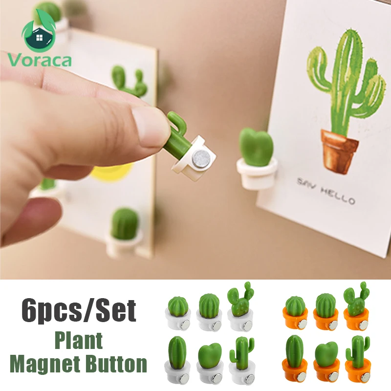 

6pcs Cute Succulent Plant Magnet Button Home Decor Cactus Refrigerator Message Sticker Note Whiteboard Fridge Magnetic Stickers