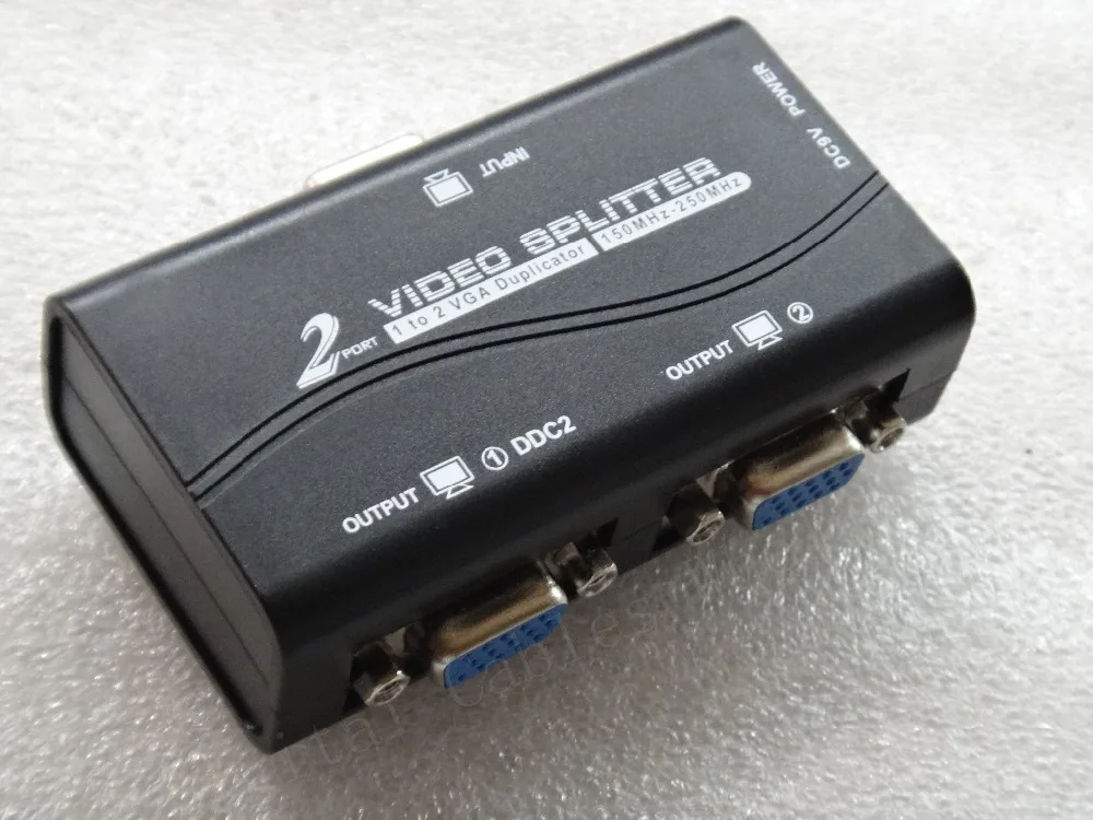 Черный 1-2 порты 2 Way VGA Video Splitter Дубликатор 250 мГц разделения экрана устройства cascadedable Сапоги и ботинки для девочек видеосигналов до 65 м