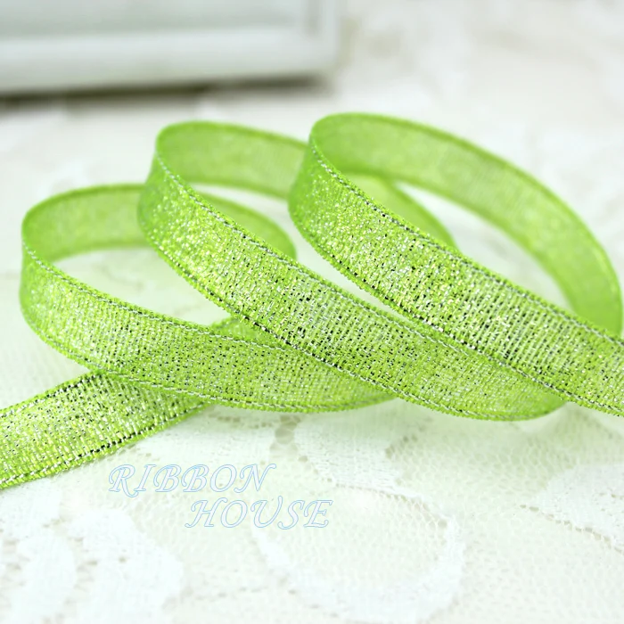 (25 yards/roll)3/8''(10mm) Fruit Green Metallic Glitter Ribbon Colorful
