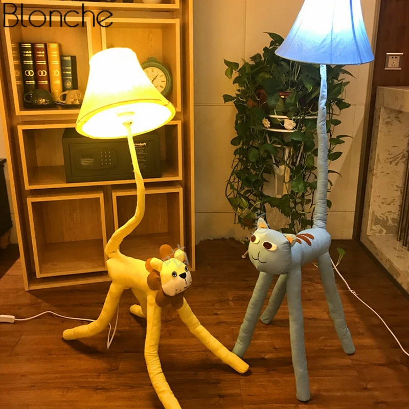 Lâmpada de Assoalho Moderna dos Desenhos Animais para Crianças Decoração da Sua Animados Quarto Tecido Lâmpada Tons Suporte Led Luminária pé Casa 12 suporte led luminária pé decoração da sua casa