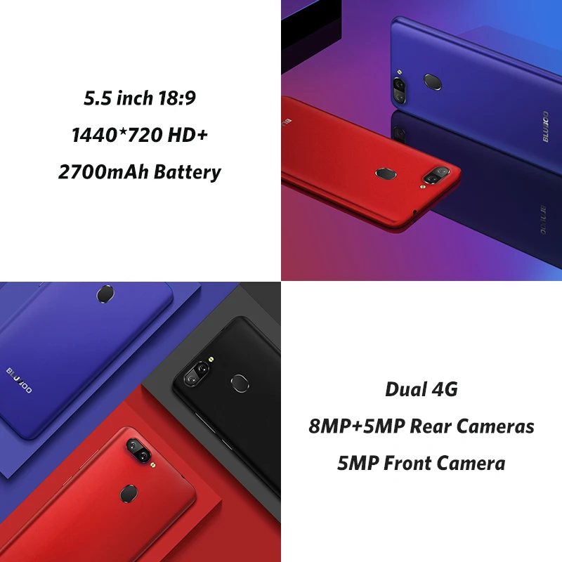 Bluboo D6 Pro Мобильный телефон Android 8 1 5 inch 2 GB 16 18:9 8MP двойной Камера MT6739 4 ядра Face ID