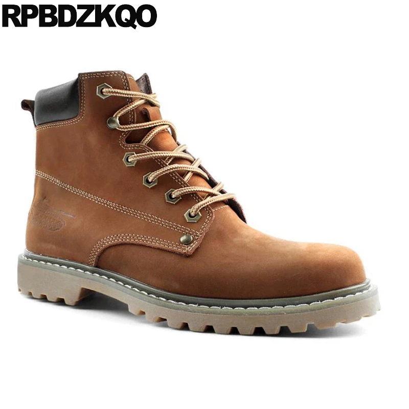 Negro Grain Botas Marrón Militar Full Encaje Ejército Fur Lined Botines yellow Combate Tobillo Cuero Alta yellow Lined Superior Zapatos Plana Impermeable Hasta brown Retro brown Antideslizante Plataforma w5vqHw