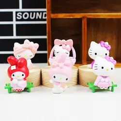 6 шт./лот Kawaii рисунок «Hello Kitty» Фигурки игрушки сад стиль милый аниме красоты kitty Кукла Пластик ПВХ игрушки для детей Подарки