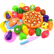 24 шт./компл. пластиковый миниатюрный Кухня игрушка пицца овощи фрукты резка игрушки в виде угощений 1:8 для обучение маленьких детей ролевые игры