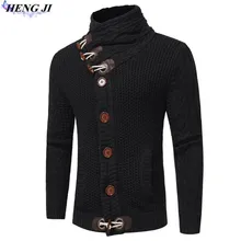 Men’s ox horn button knit cardigan, thick and loose size, knitted sweater, sweater winter stand collar, high quality