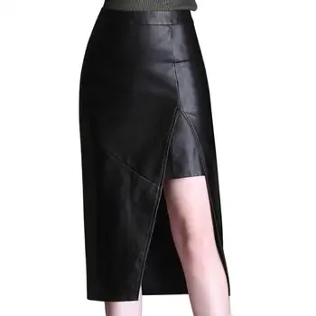 

PU leather skirt female high waist skirt Women Elegant long Skirt Black 4XL