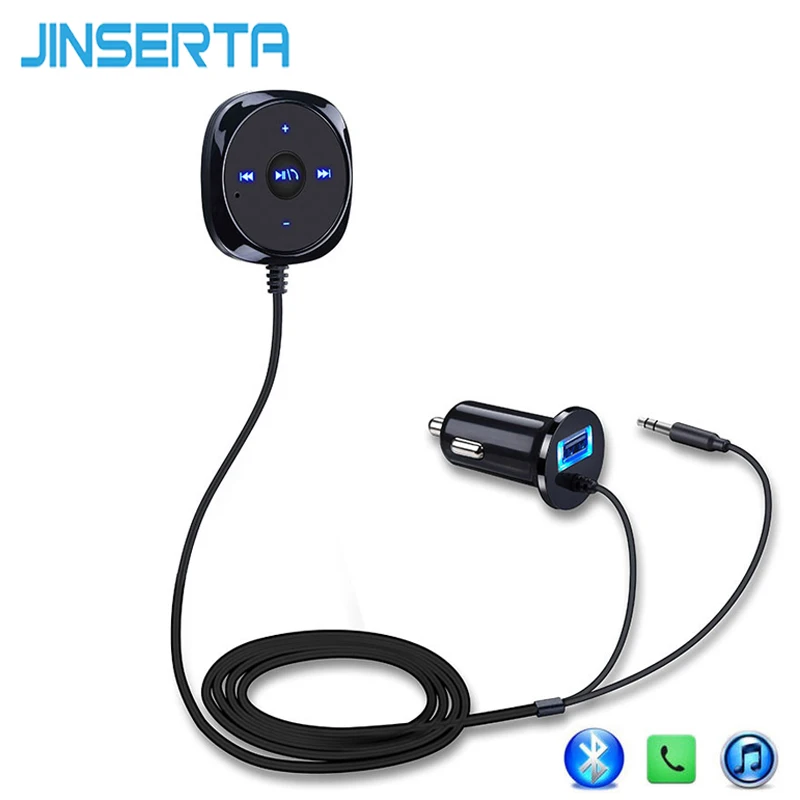 

JINSERTA Car Kit Bluetooth MP3 Player AUX Audio Music Receiver Adapter Support IOS Siri Magnetic Base 5V 2.1A USB Charger