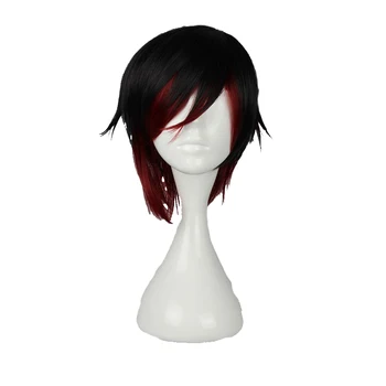 

Mcoser 30CM Short Curly Synthetic Black and Red Mix Color style Cosplay Wig 100% High Temperature Fiber WIG-011A