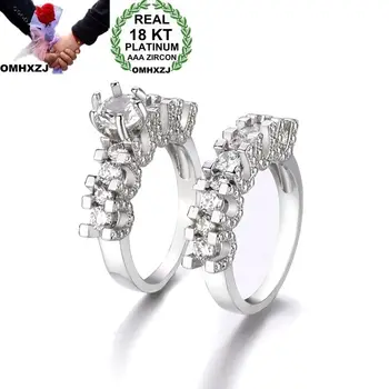 

OMHXZJ Wholesale European Fashion Woman Man Party Wedding Gift Luxury White AAA Zircon 18KT White Gold Ring Set RR636