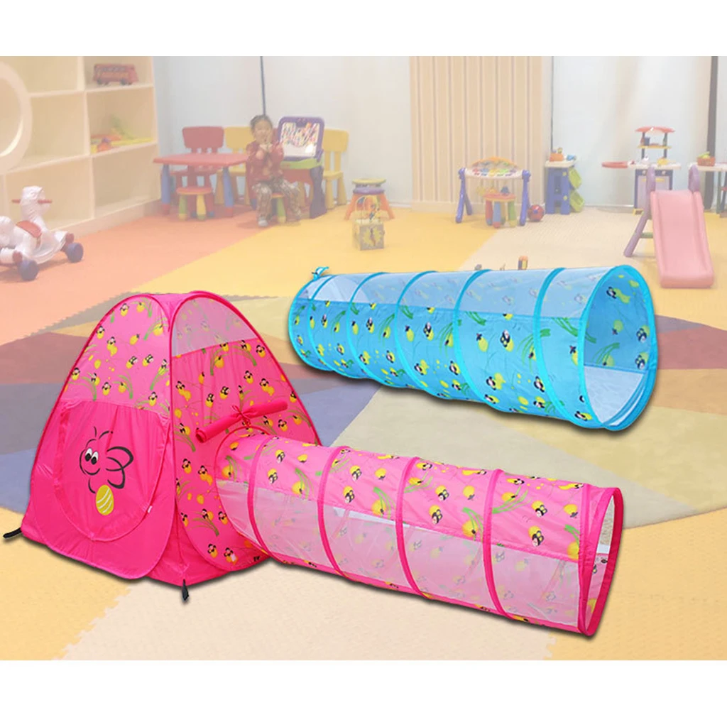 1.5m Glowworm Pop Up Tunnel Toy Play Tent Hut Baby Playhouse Developmental Crawling Adventure Tunnel Games Pink