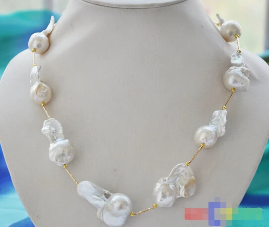

HOT## Wholesale > Huge 20" 40mm white baroque KESHI REBORN PEARL GOLDEN NECKLACE p3261