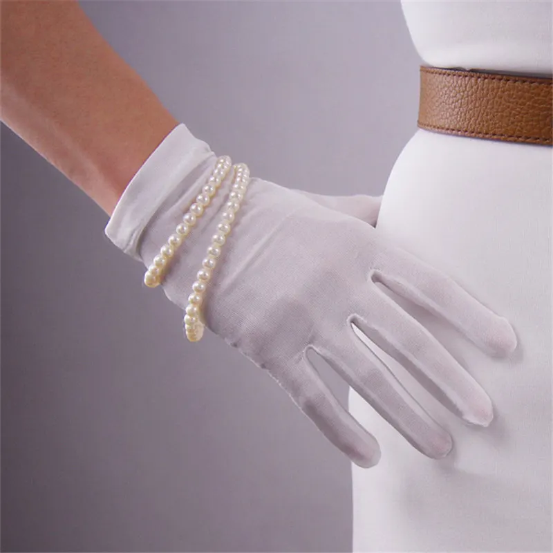 Женские перчатки из натурального шелка шелкопряда эластичные солнцезащитные перчатки короткие стильные женские элегантные вечерние варежки Vestido TB66-1 - Цвет: Белый