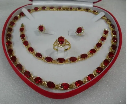 

gift true red filled Earring Bracelet Necklace Ring set + box