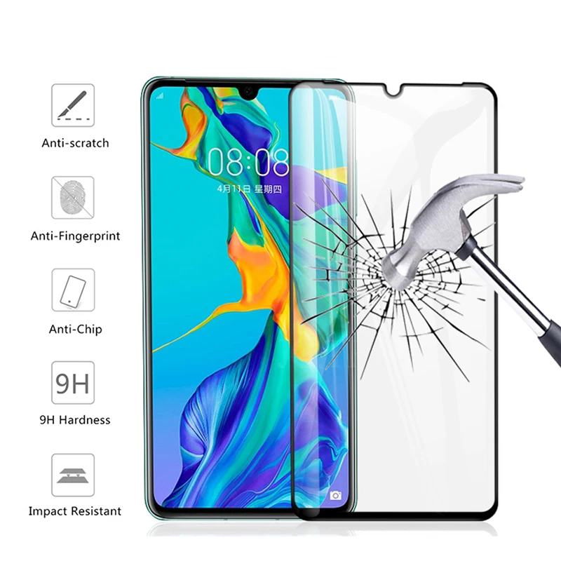 Закаленное стекло 9H для Huawei P30 lite светящийся чехол 2.5D с полным покрытием Защитное