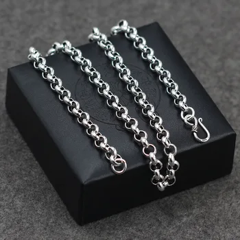 

925 sterling silver jewelry silver pearl chain retro 7mm Mens necklaces old women sweater chain