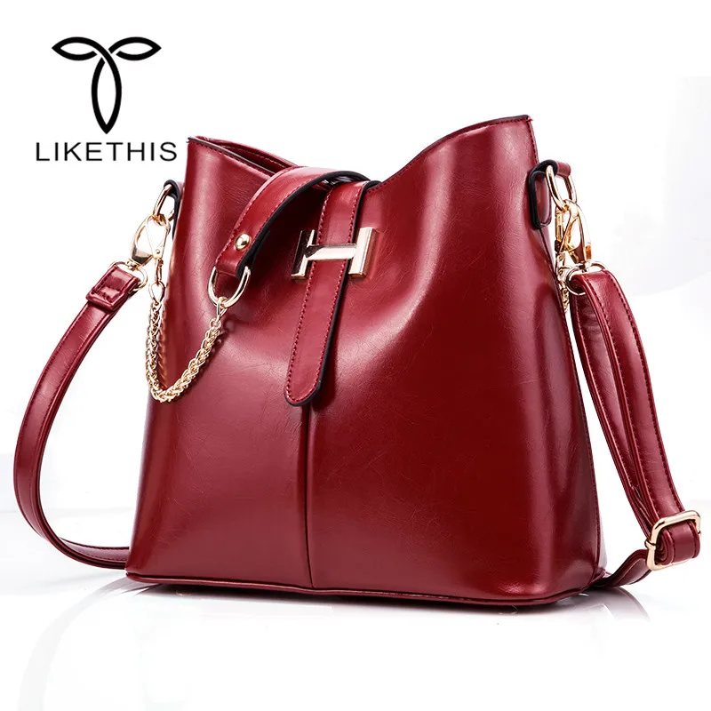 2018 Fashion Oil wax skin Handbags Women Tote Shoulder Bag Bucket Women Bag Luxury Designers ...